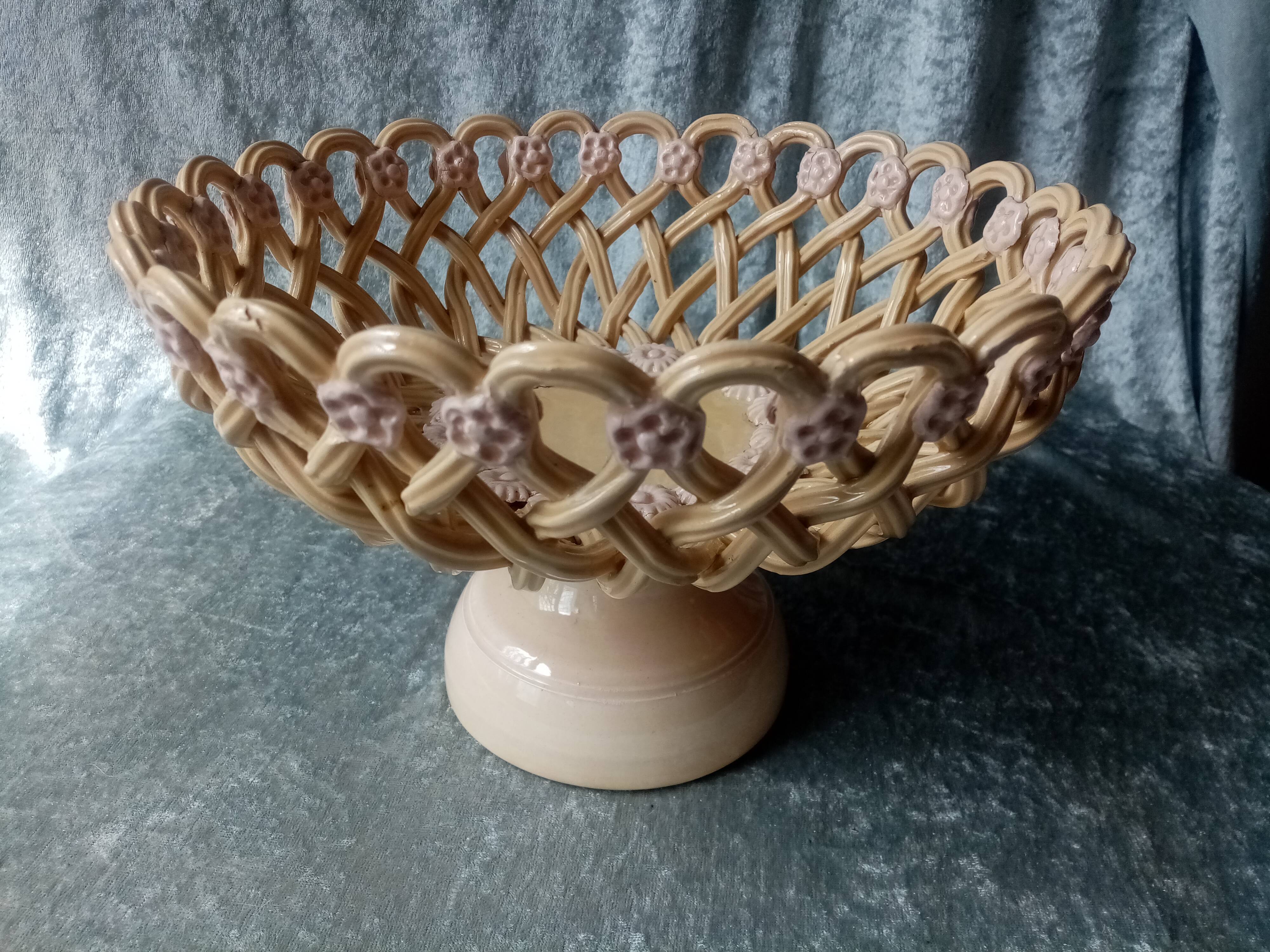Old braided faience fruit cup signed pichon uzes