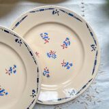 6 vintage K&G Luneville "Flore" porcelain dinner plates, 1950s, small blue flowers