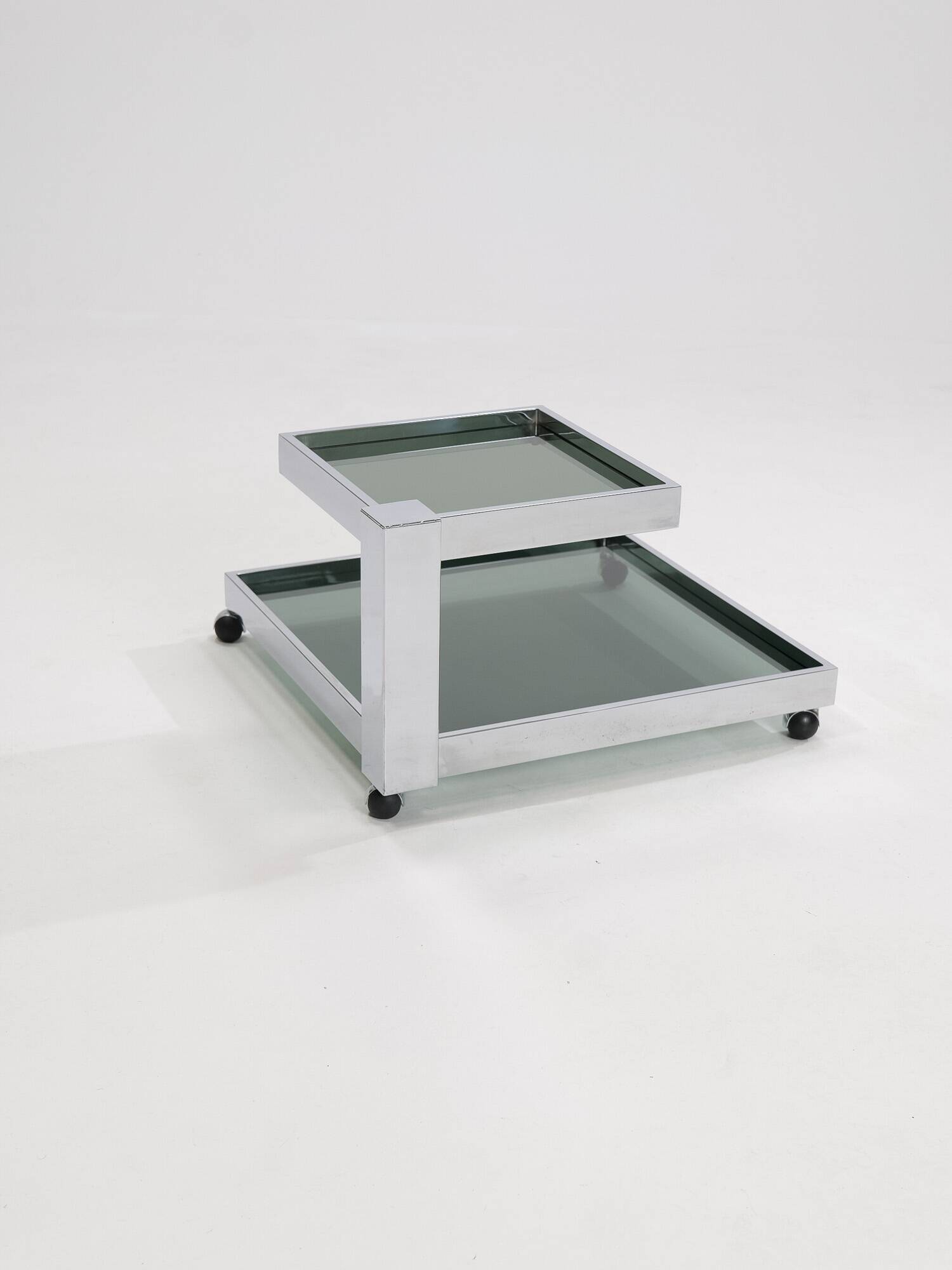 Serving bar cart in chrome and smoked glass, 1970s