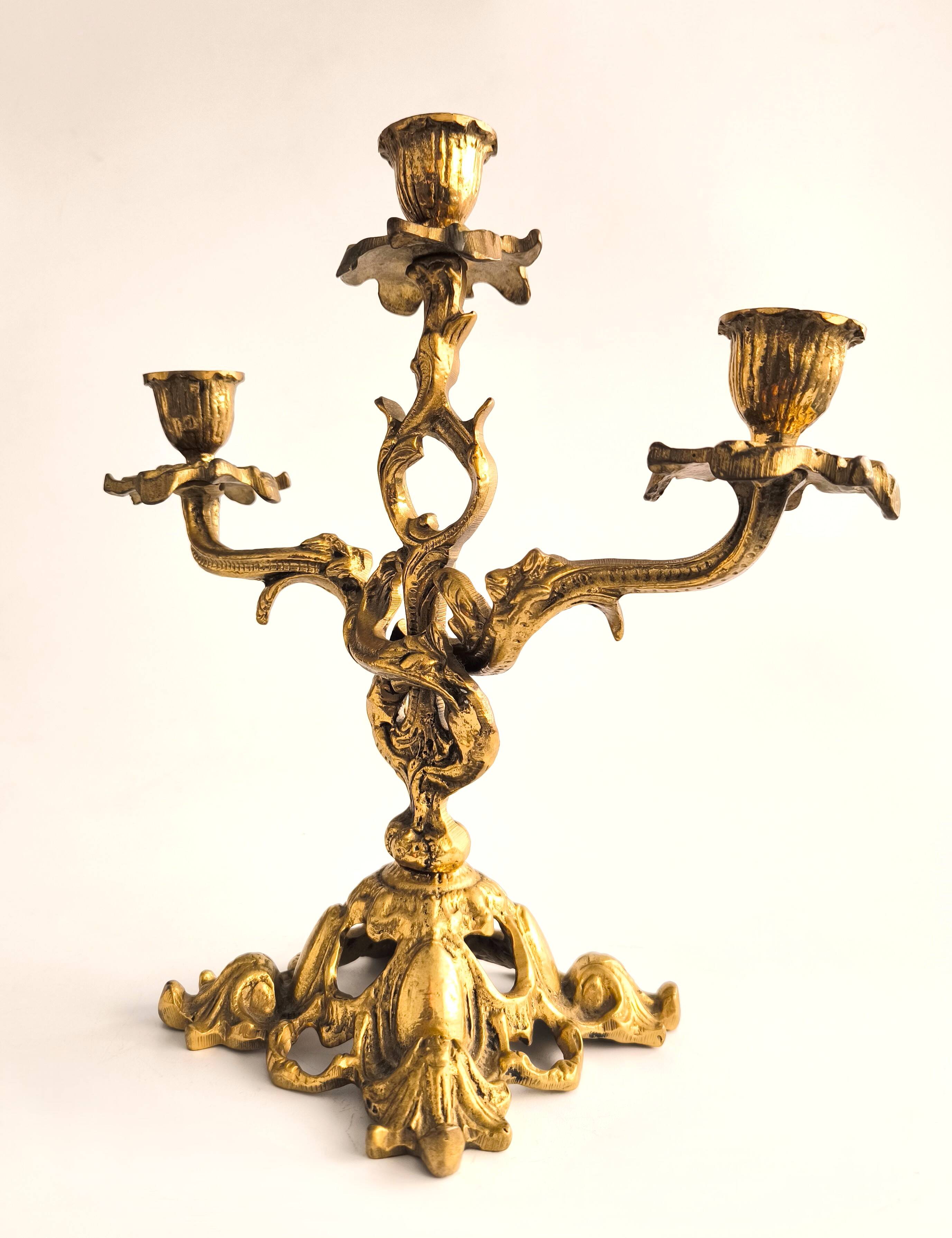 French Dessert Set: Candelabrum and "Feuille" Tray in Gilded Bronze