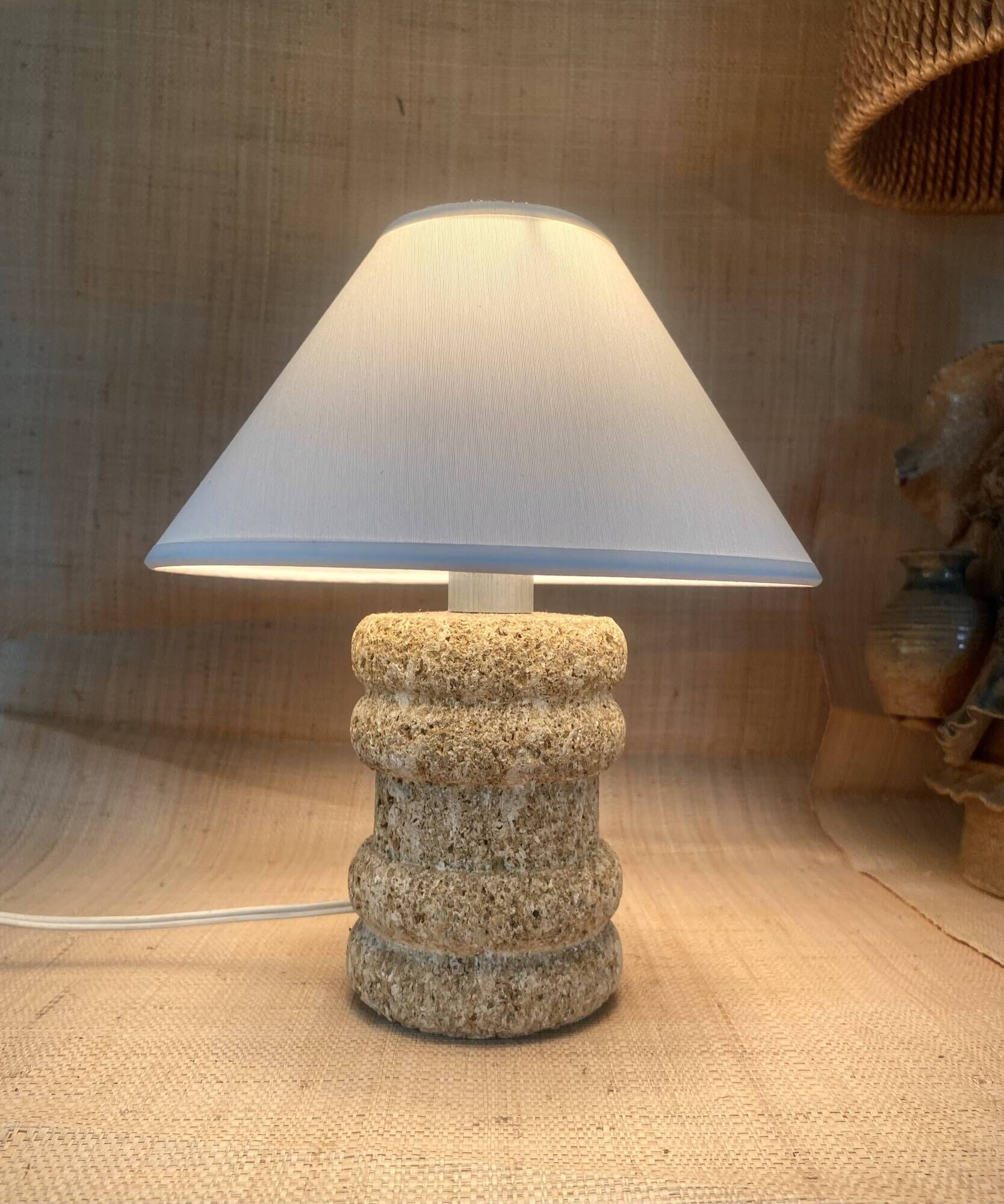Lampe pierre annees 70 et l’abat-jour coton