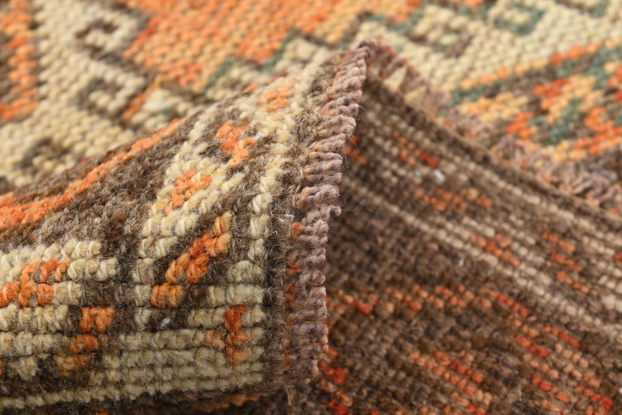 5x11 orange and brown vintage tapis rug, 352x162cm