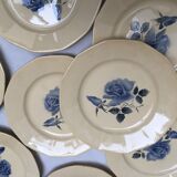 Set of 12 Digoin flat plates pattern blue roses