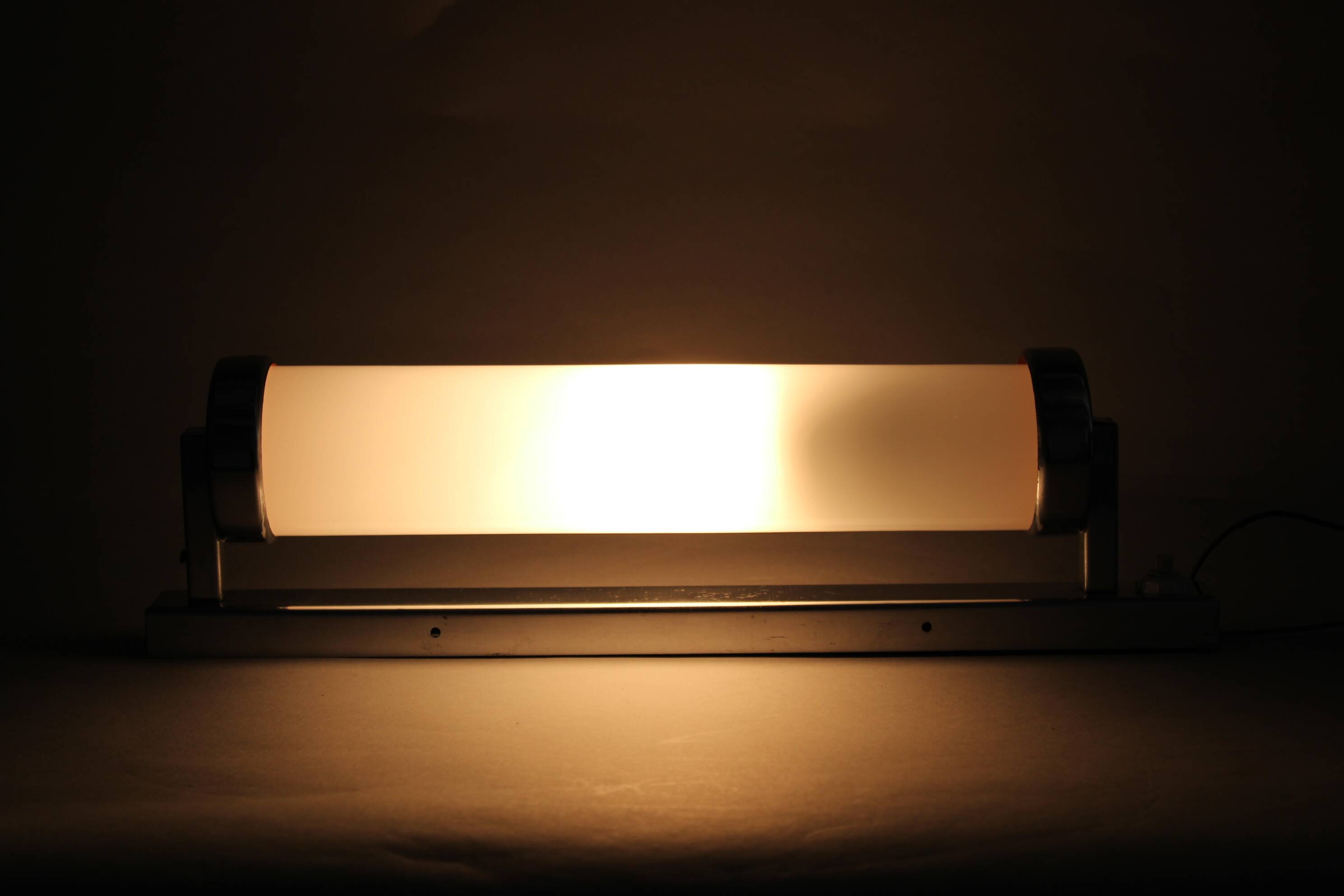 1930s Bauhaus tubular wall light, chrome & glass, Czechoslovakia