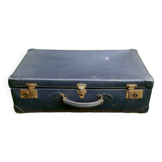 Valise vintage bleu marine en fibre vulcanisée - carton