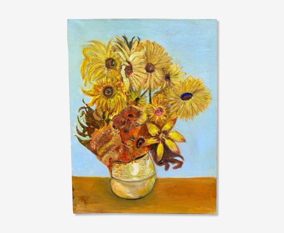 Huile sur toile leparoux tournesols nature morte