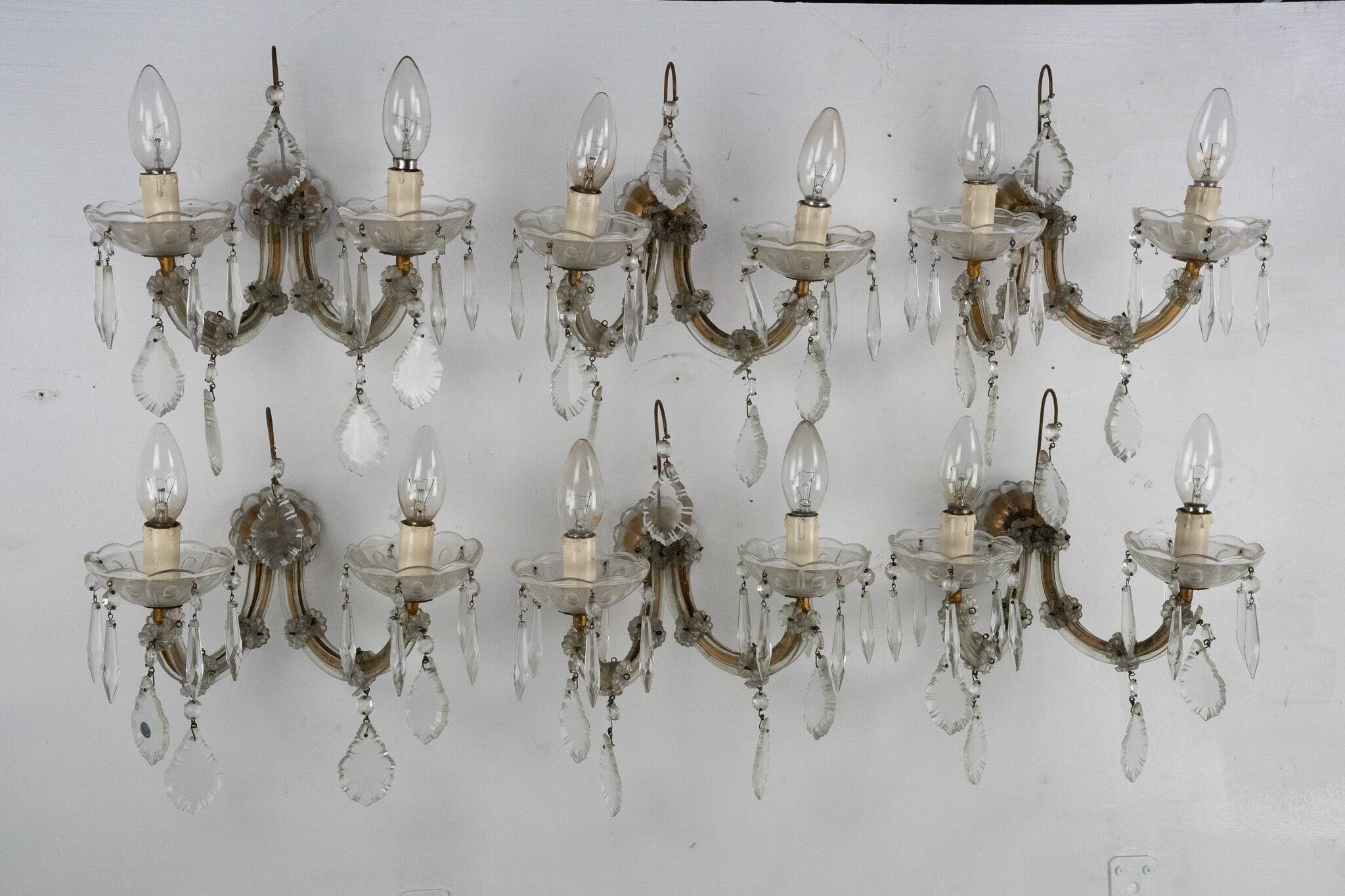 Set of six Maria Teresa sconces. Italy 1940s