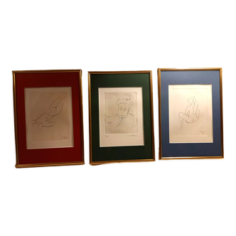 Set of three sanguine drawings