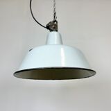 Industrial White Enamel Factory Lamp with Cast Iron Top, 1960s