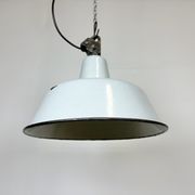 Industrial White Enamel Factory Lamp with Cast Iron Top, 1960s