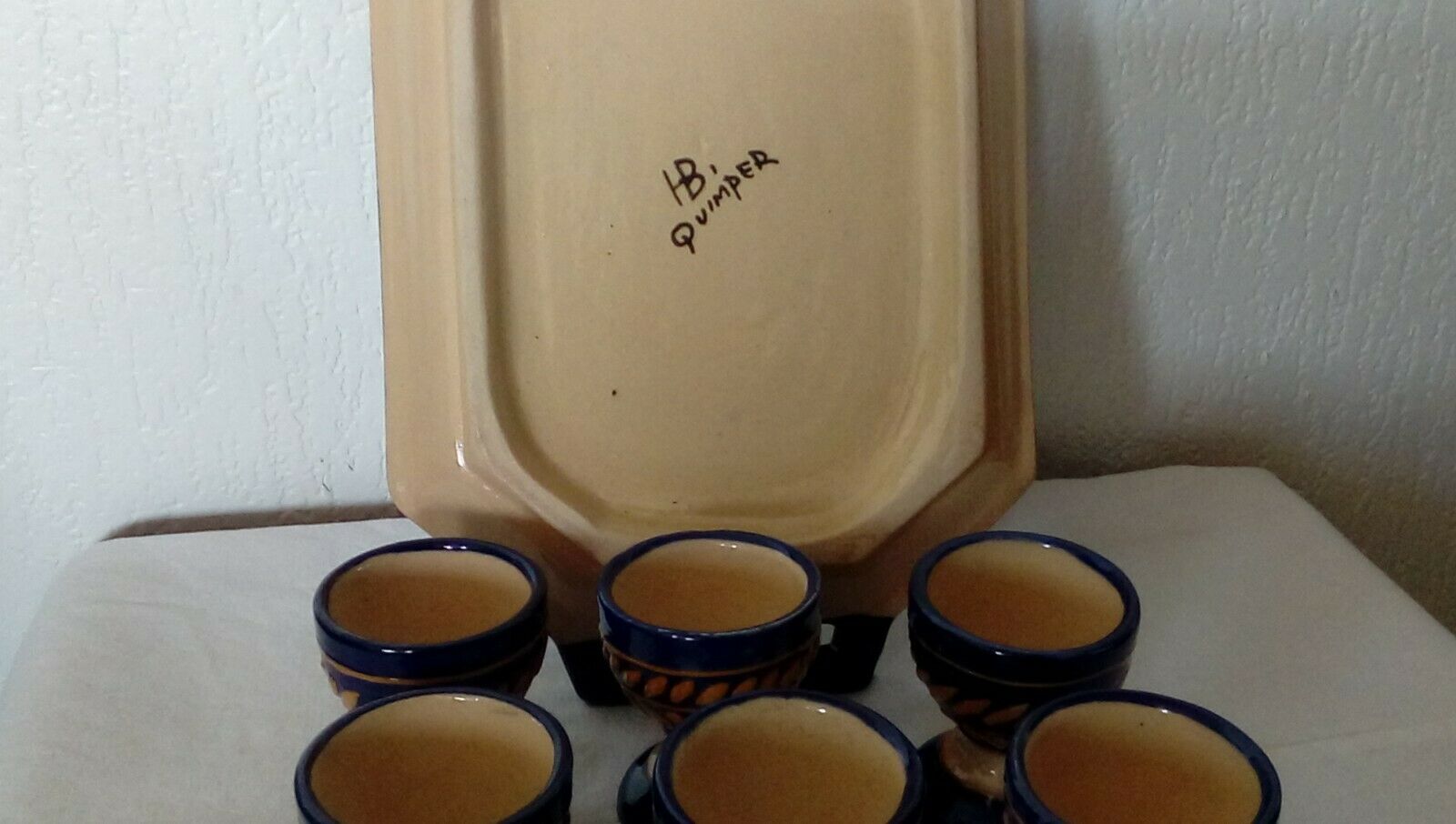 Service of 6 cockroaches and one tray in faience HB Quimper