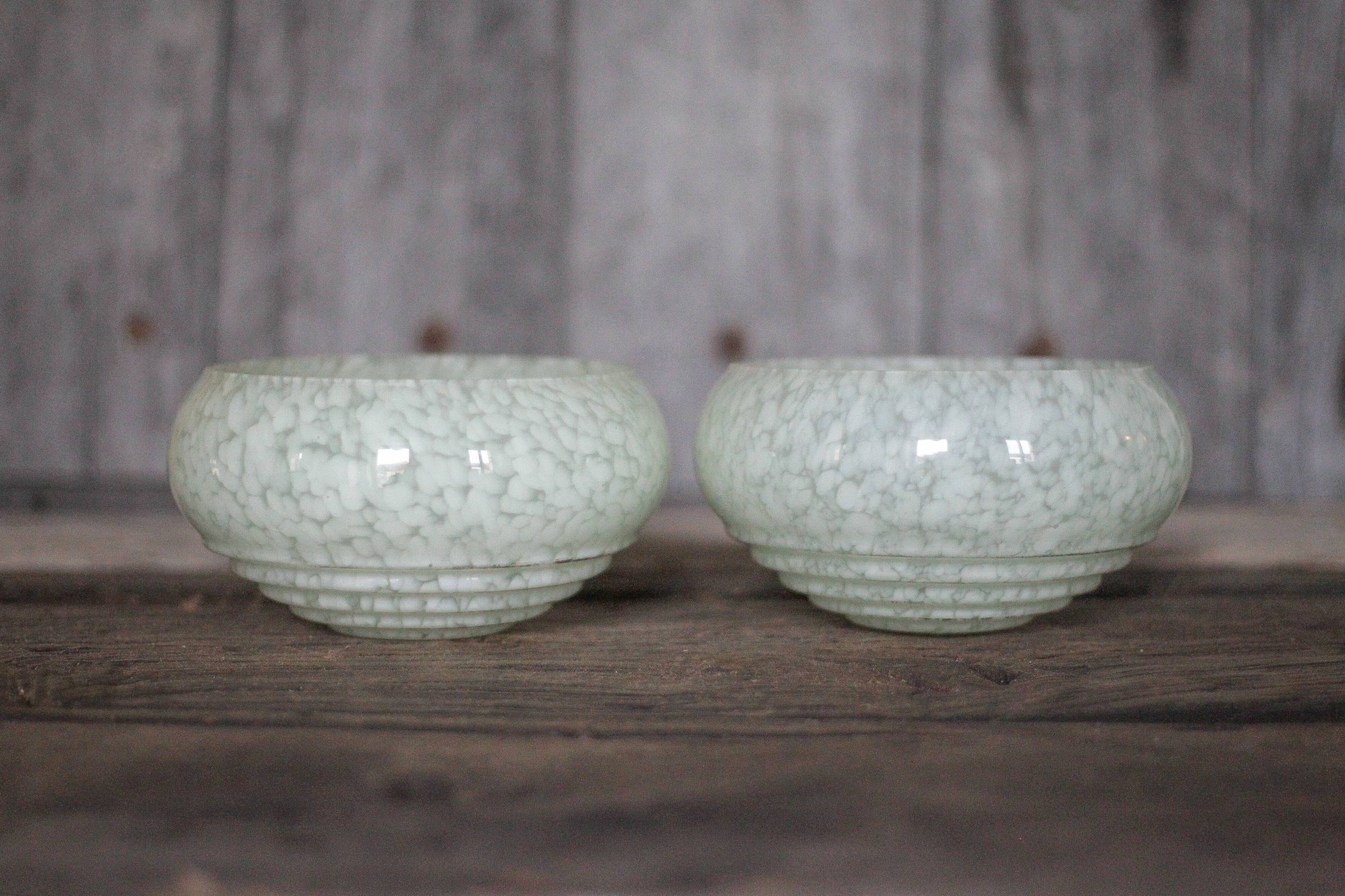 Pair of green Clichy glass lampshades, glass globe for suspension, globe.