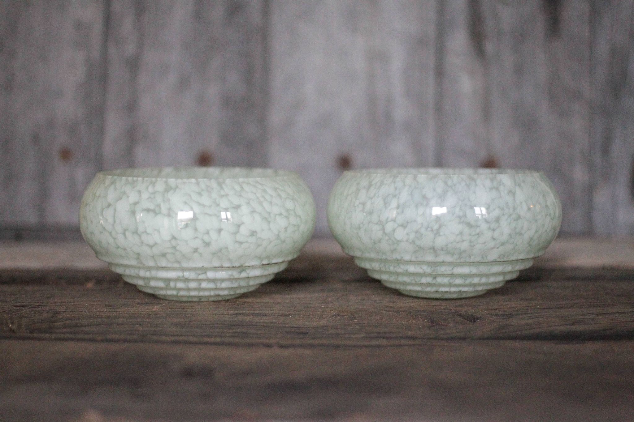 Pair of green Clichy glass lampshades, glass globe for suspension, globe.