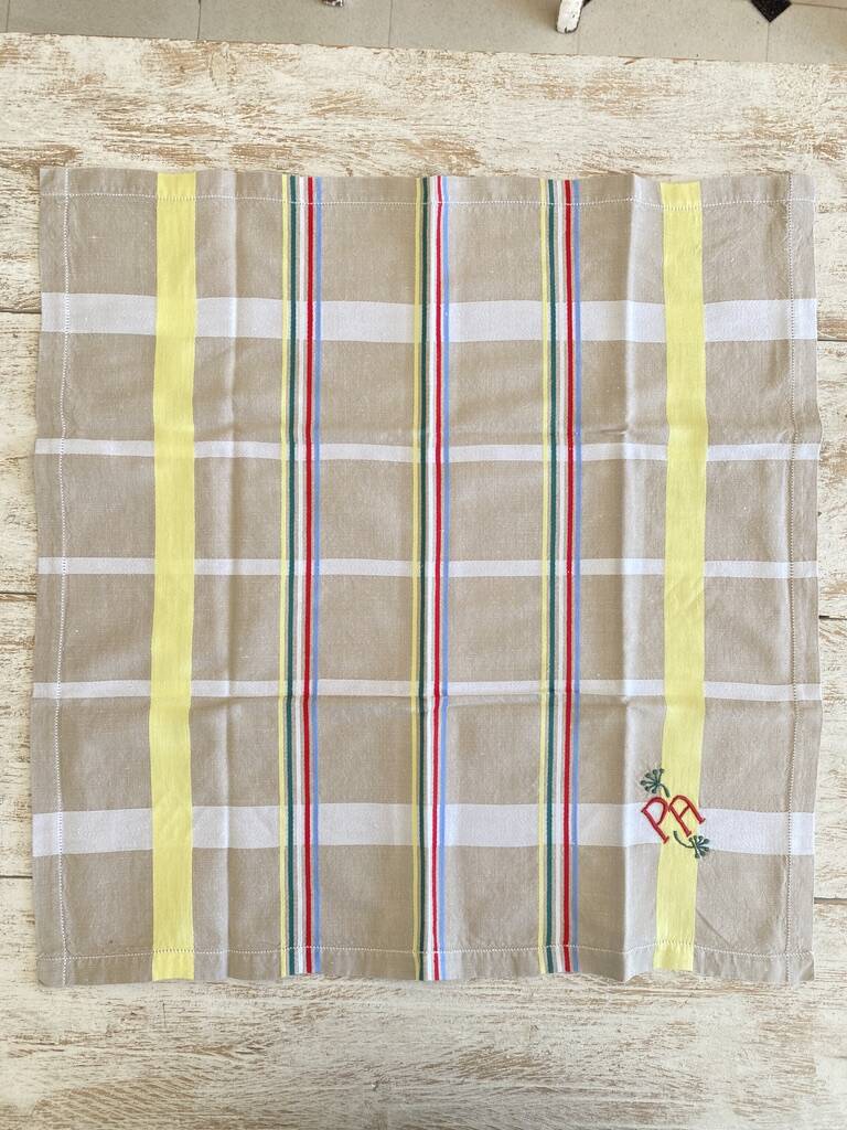 6 Large antique damask monogrammed PA napkins - Métis - 56x57 cm