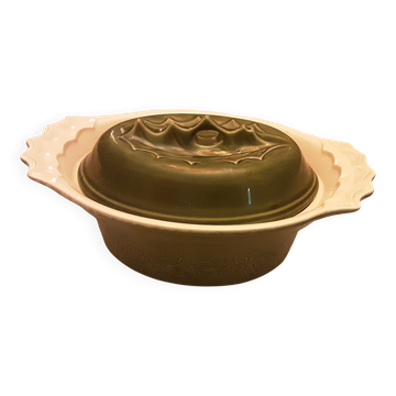 TERRINE EARTHENWARE GREEN BARBOTINE APPOLIA