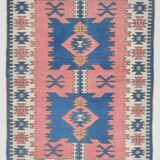 5x6 Blue & Pink Vintage Rug, Handmade Wool Turkish Rug, 141x184Cm