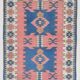 5x6 Blue & Pink Vintage Rug, Handmade Wool Turkish Rug, 141x184Cm
