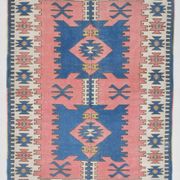 Tapis vintage bleu et rose 5x6, tapis turc en laine fait main, 141x184 cm