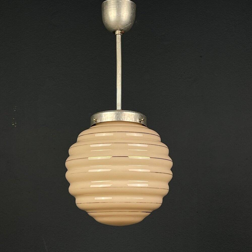 Vintage pink glass pendant lamp, Italy, 1950s