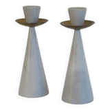 Pair of Swedish candlesticks in painted wood and brass