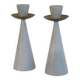 Pair of Swedish candlesticks in painted wood and brass