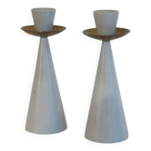 Pair of Swedish candlesticks in painted wood and brass