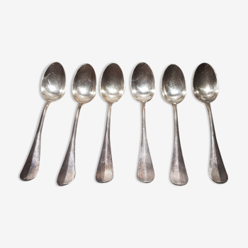 Set of 6 dessert spoons in silver metal - Antique French Vintage