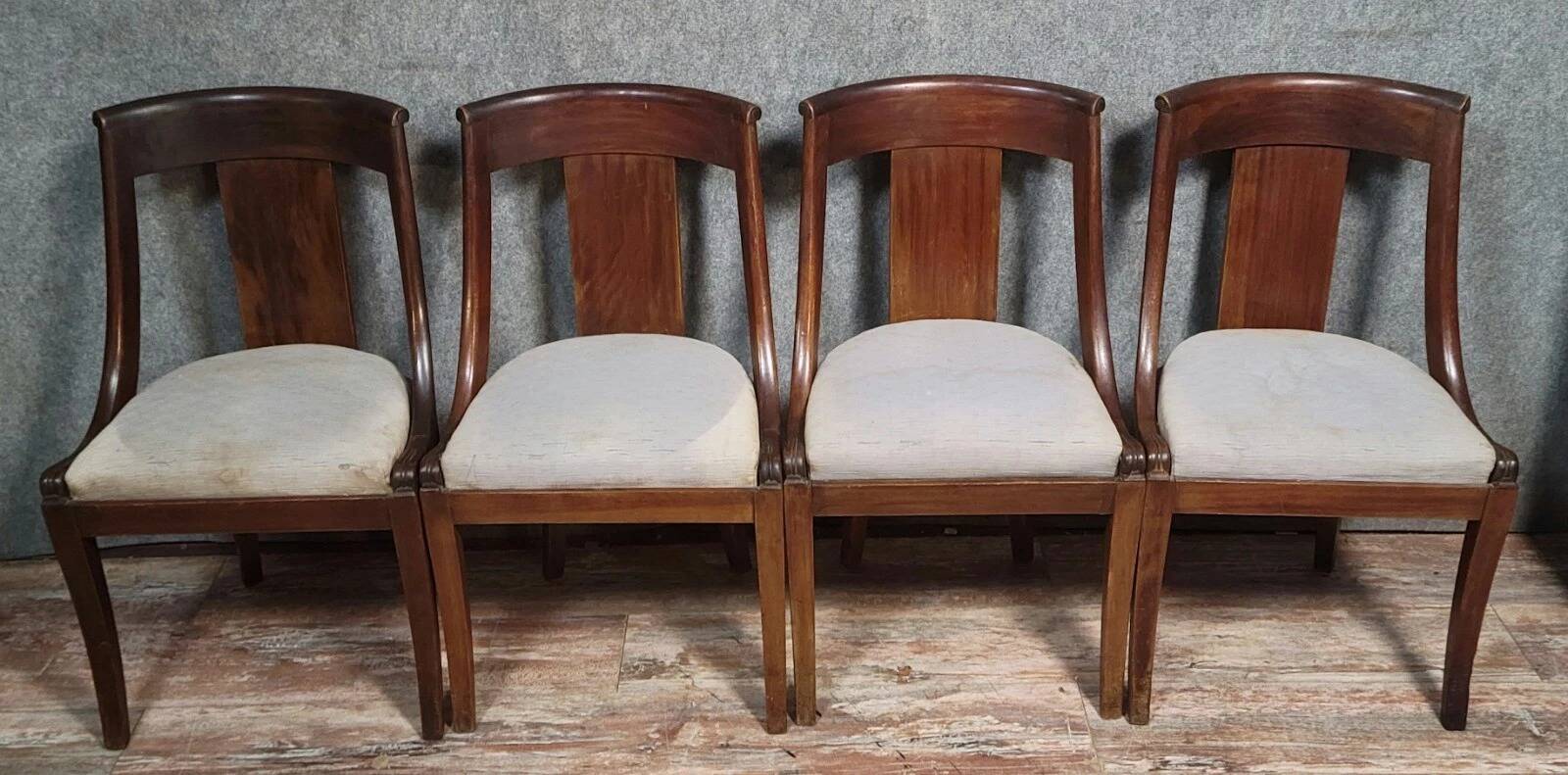 Set of 4 Empire style mahogany gondola chairs, 19th century