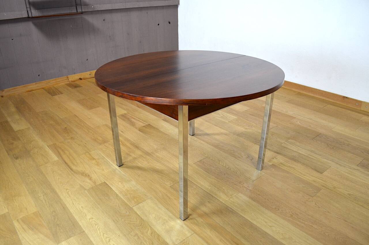 Table de repas en palissandre et chrome 1960