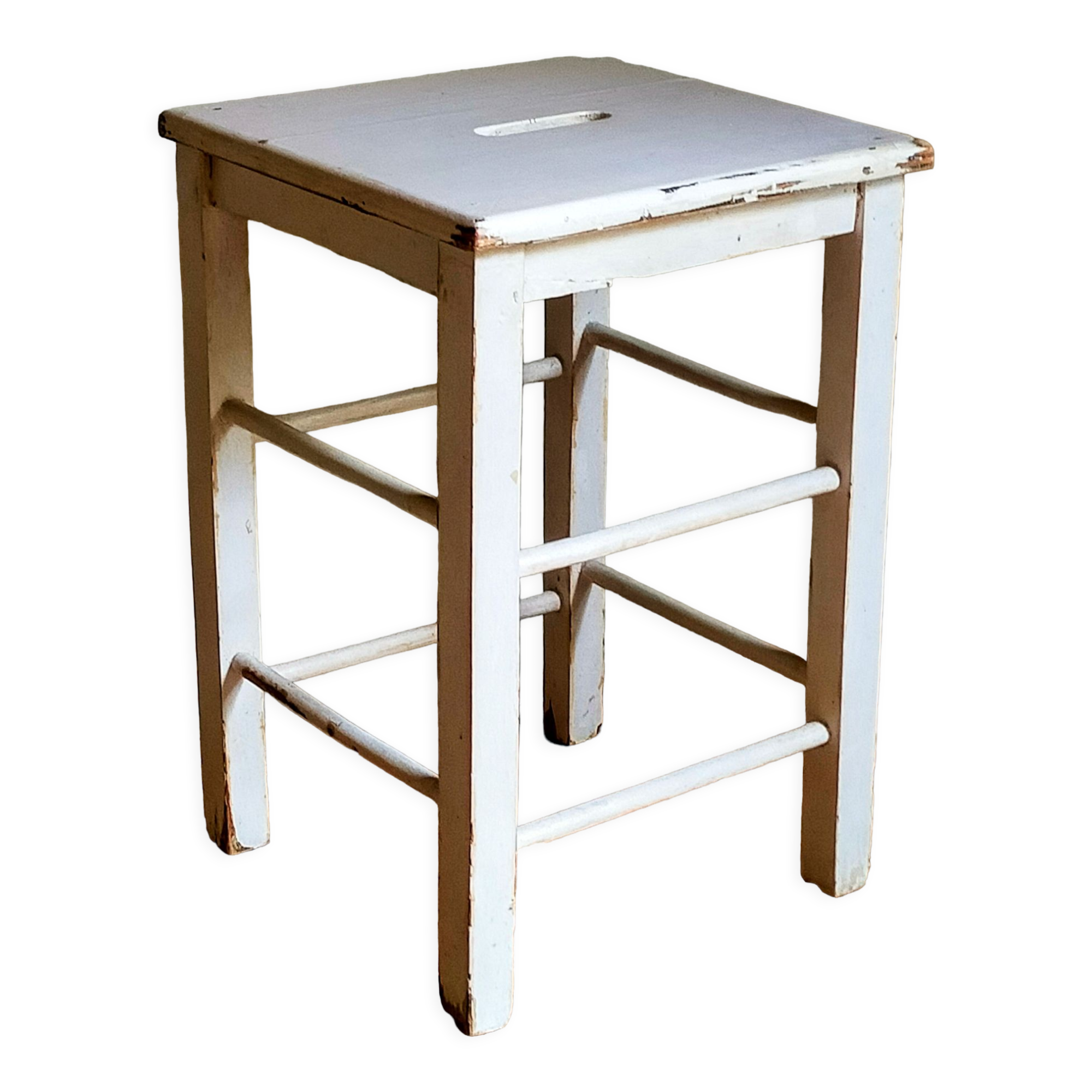 Workshop stool in vintage patinated solid wood