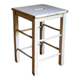 Workshop stool in vintage patinated solid wood