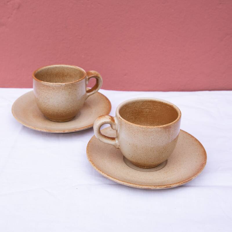 2 cups and their saucer, stoneware from France