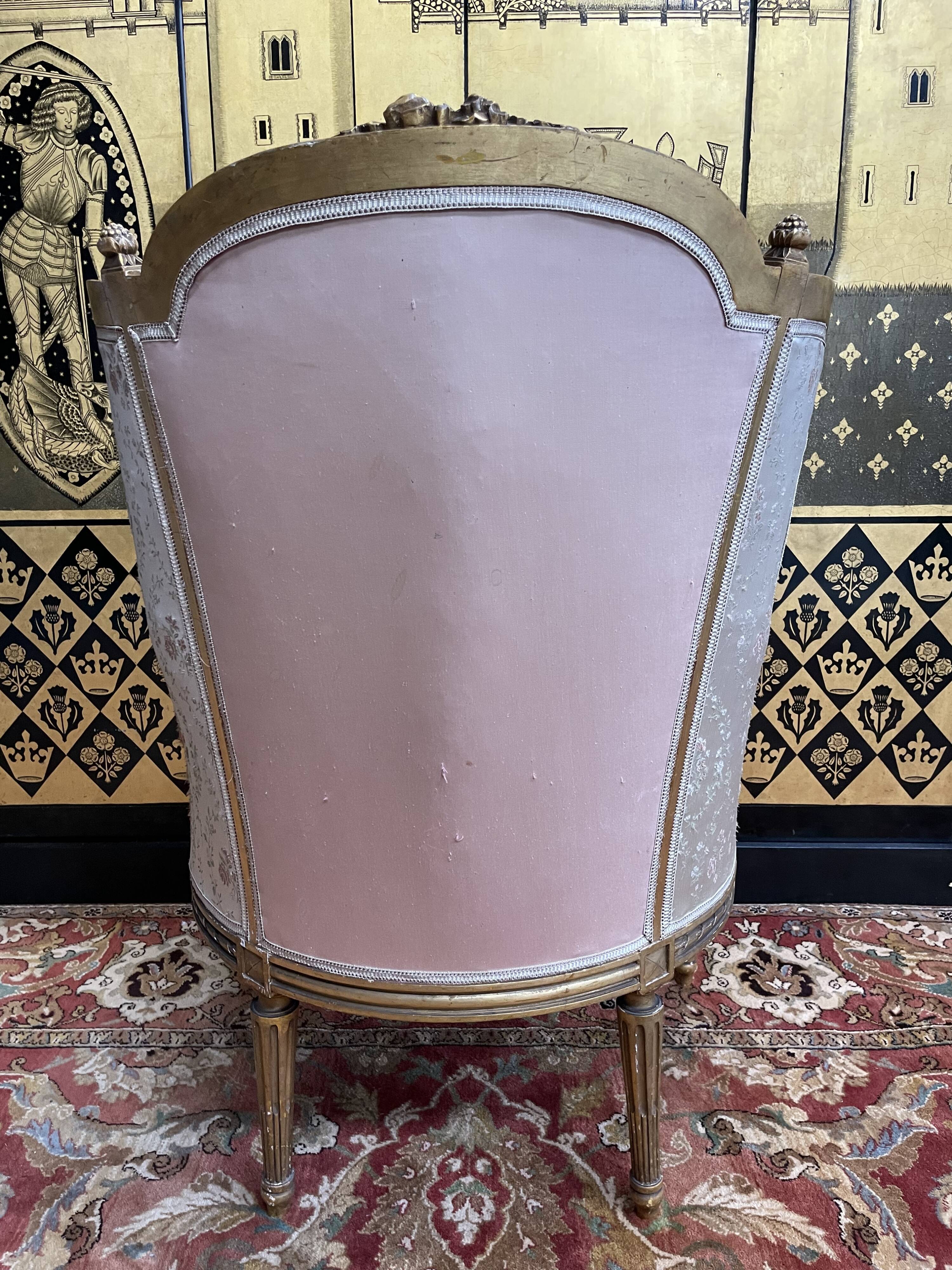 Louis XVI style shepherdess armchair in gilded wood 1900