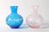 Set of 2 Vintage Small Blue and PinkGlass Vases with Flowers Pattern, Italy