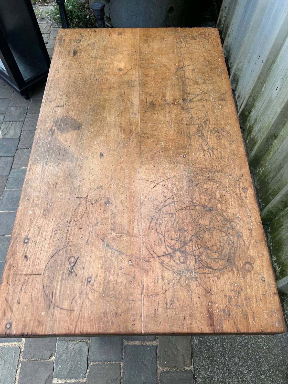 Vintage beech workbench with patina of use