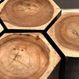 Set of 5 hexagonal stools in two-tone suar forming occasional furniture