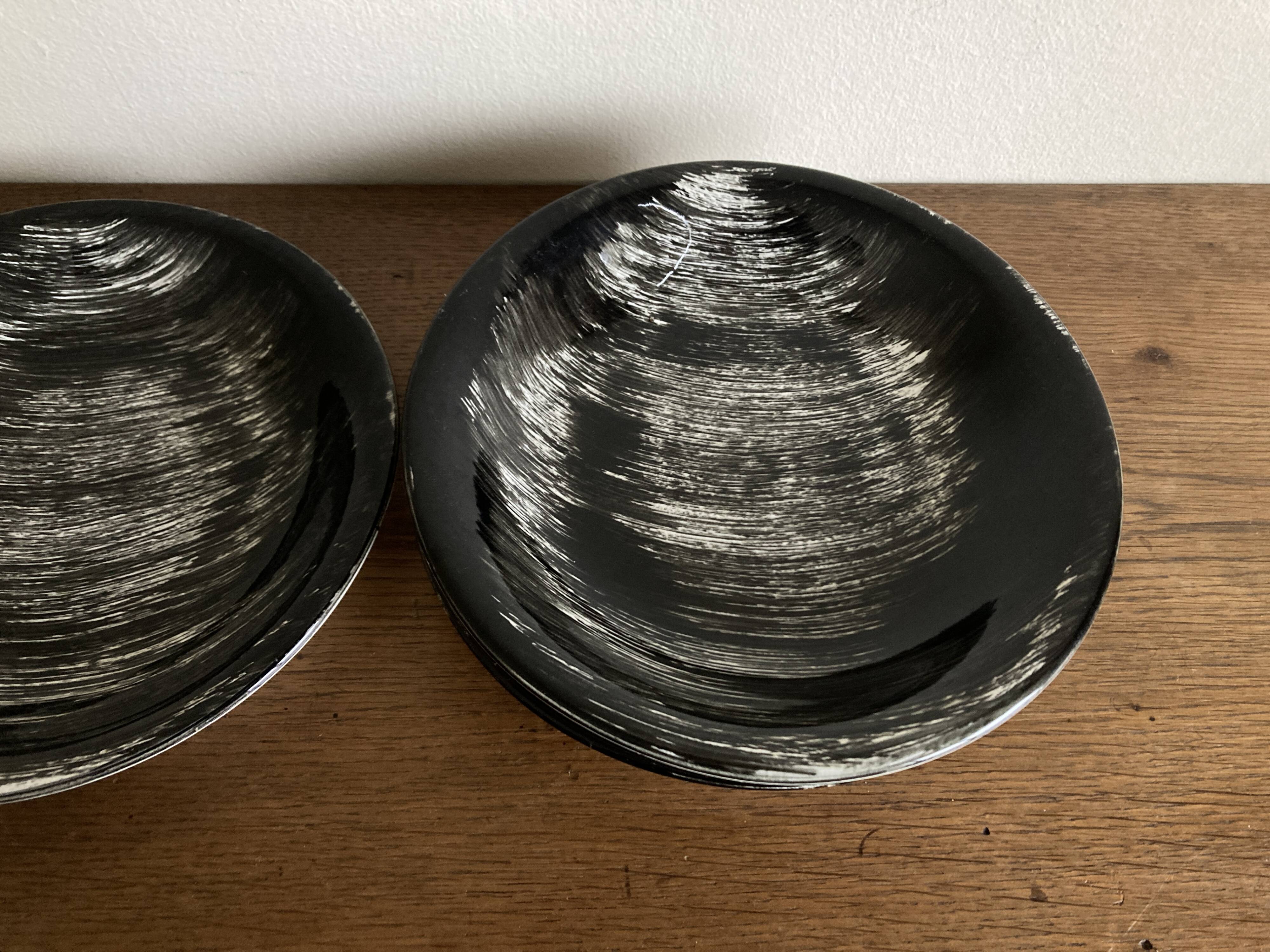 Set of 6 salins 1960s golfe juan black calotte plates