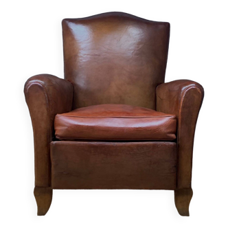 French leather club chair, chapeau du gendarme model, circa 1930's