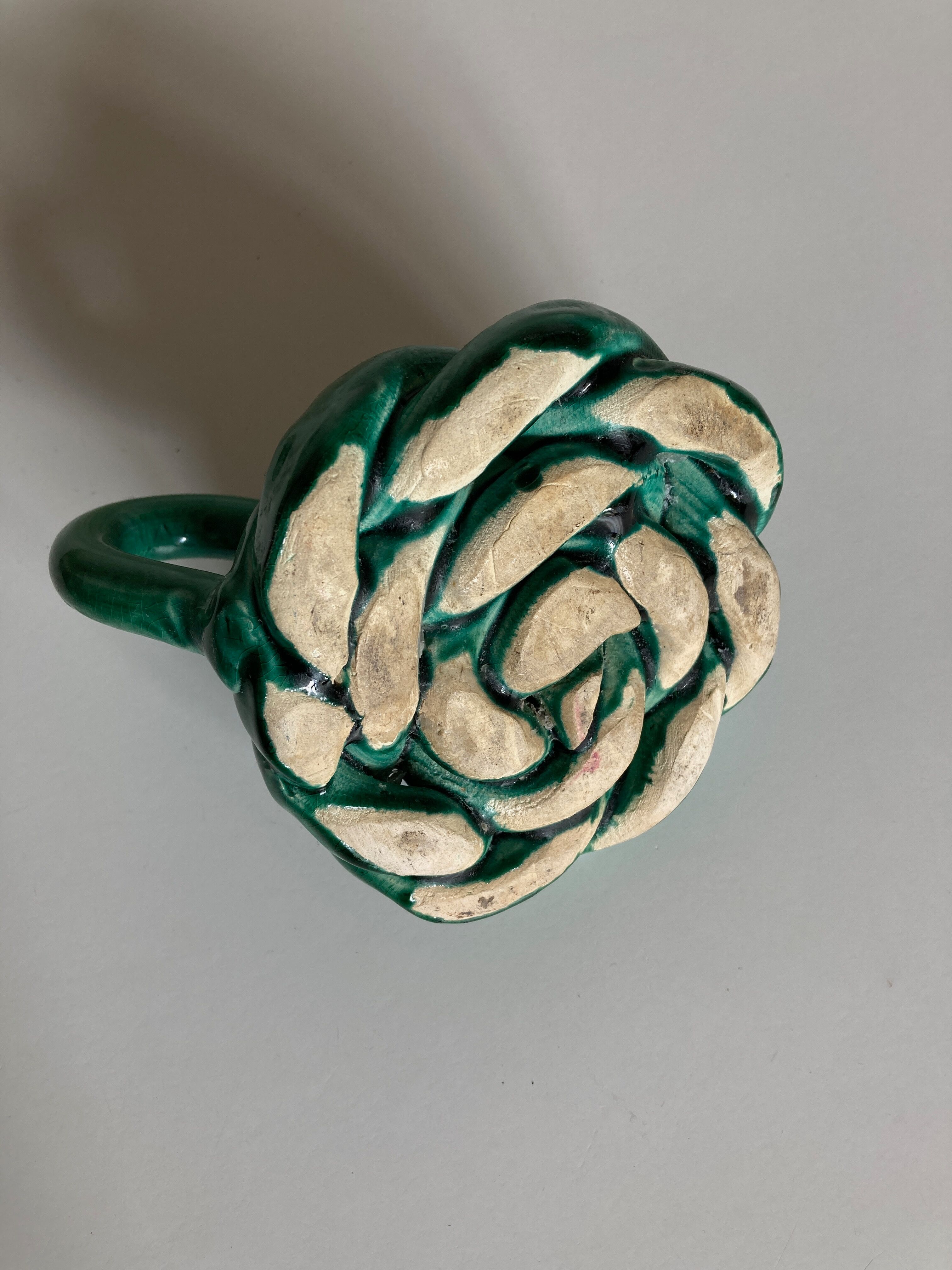Bougeoir en terre vernissée de Vallauris vert turquoise 1950