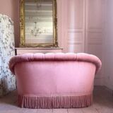 Old pink velvet upholstered toad sofa