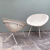 Pair of vintage white rattan armchairs