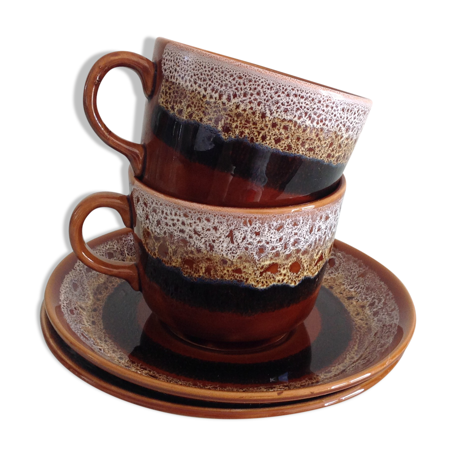 Two cups with saucers decor Hawai des Faienceries de Sarreguemines vintage 60s-70s