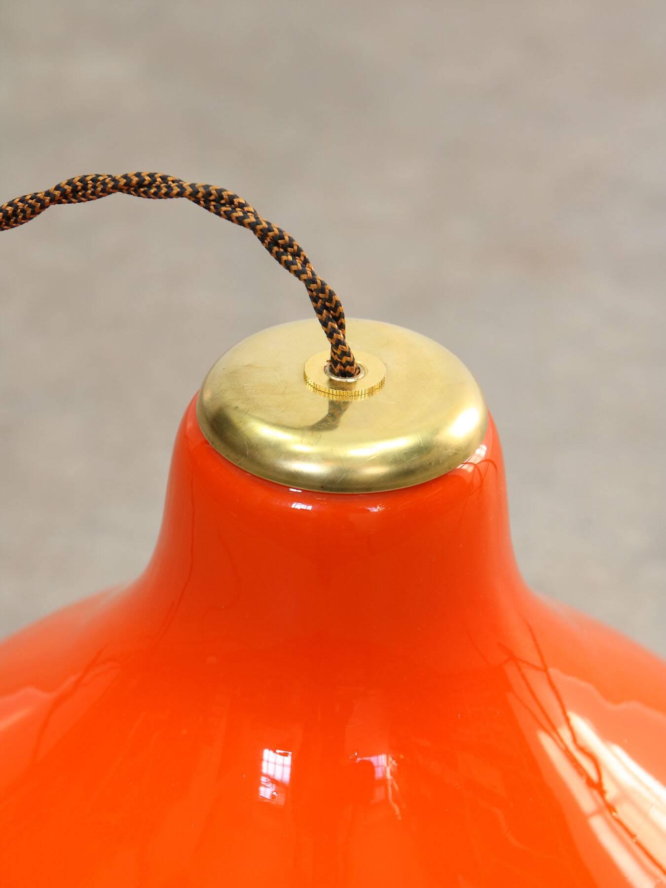 Mid-Century Italian Orange Glass and Brass Pendant Lamp