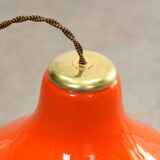 Mid-Century Italian Orange Glass and Brass Pendant Lamp