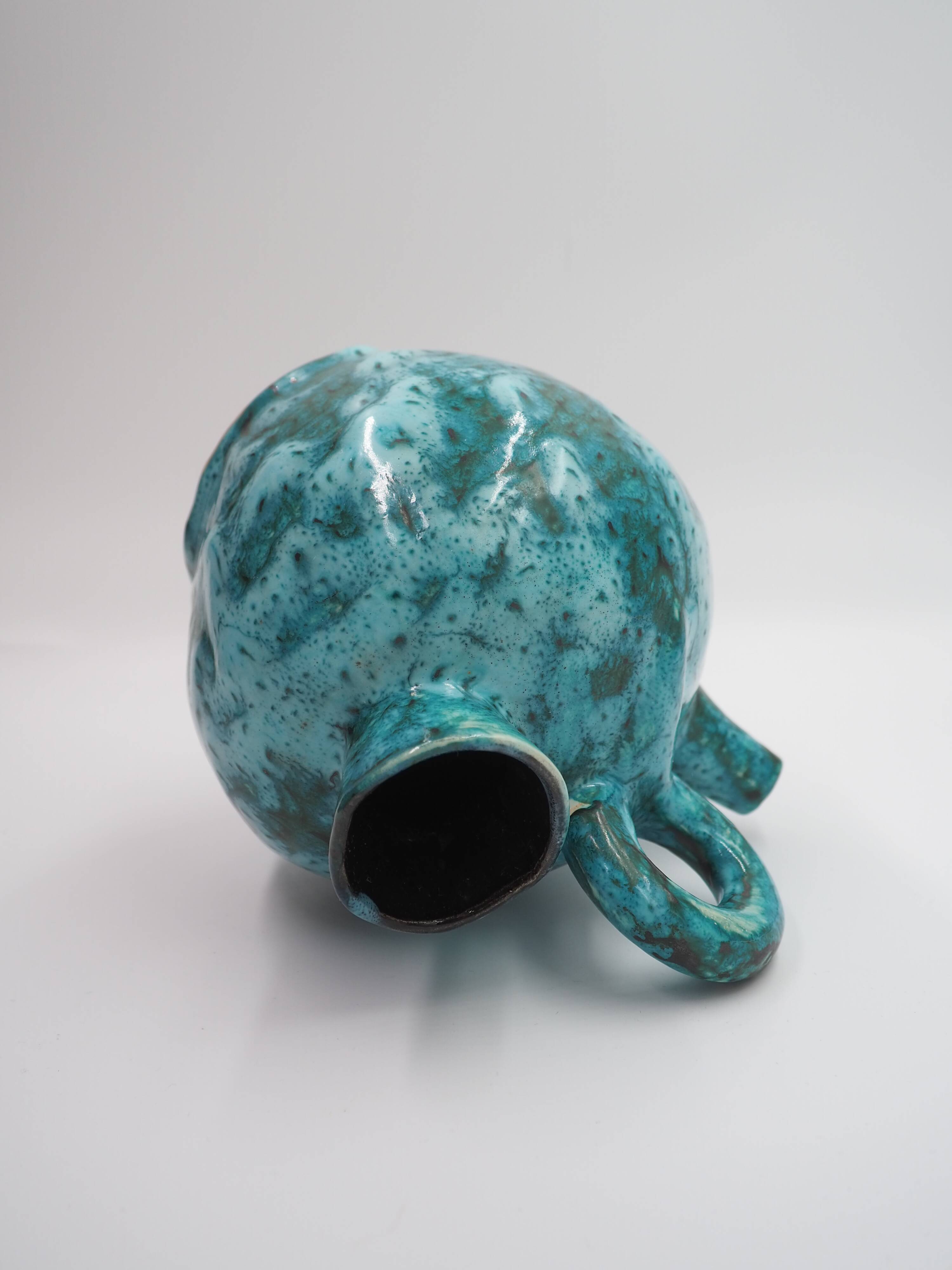 Théière en céramique émaillé bleu Bébégé