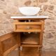 Washbasin / vanity unit in solid oak and white marble