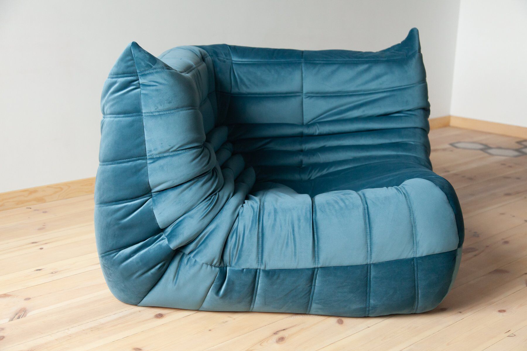 Togo living room set in blue velvet by Michel Ducaroy for Ligne Roset, set of 5