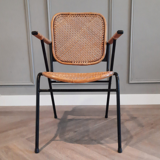 1950s chair in black metal and braided rattan