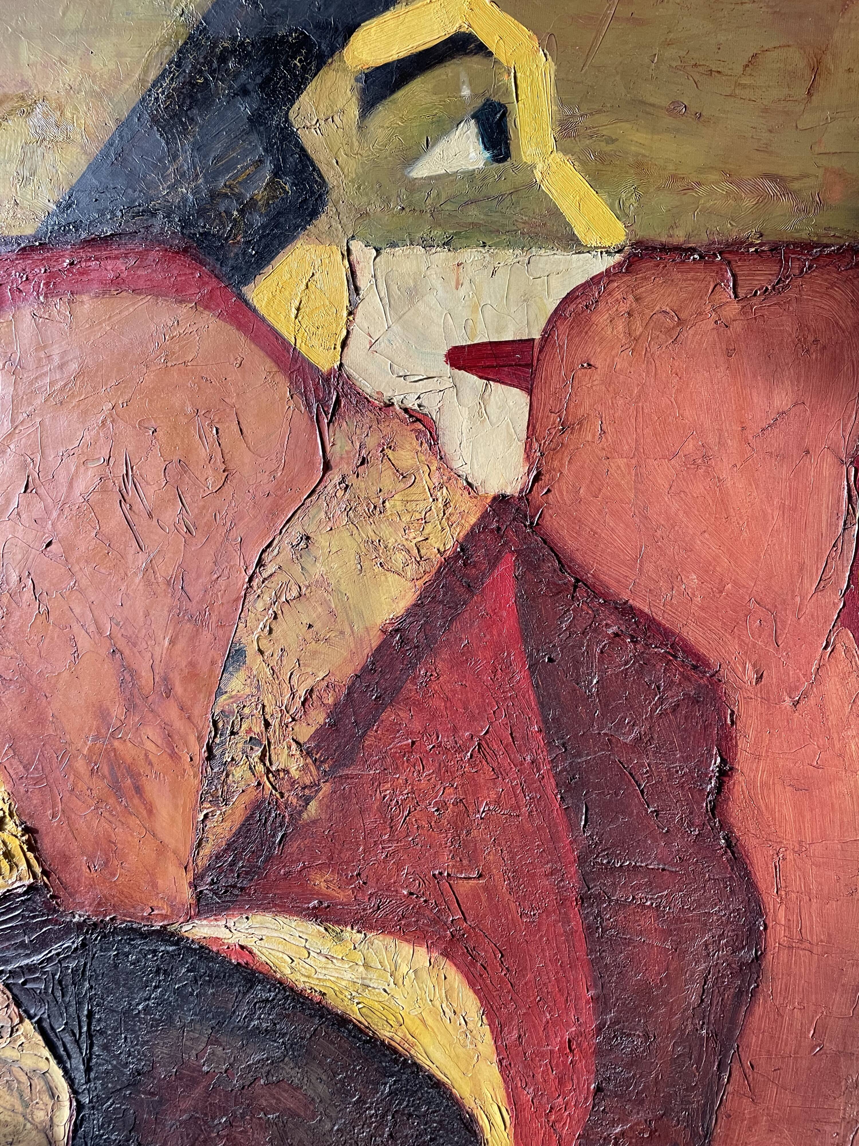 Large figurative oil painting from the 90s – Post-Cubist composition – French artist