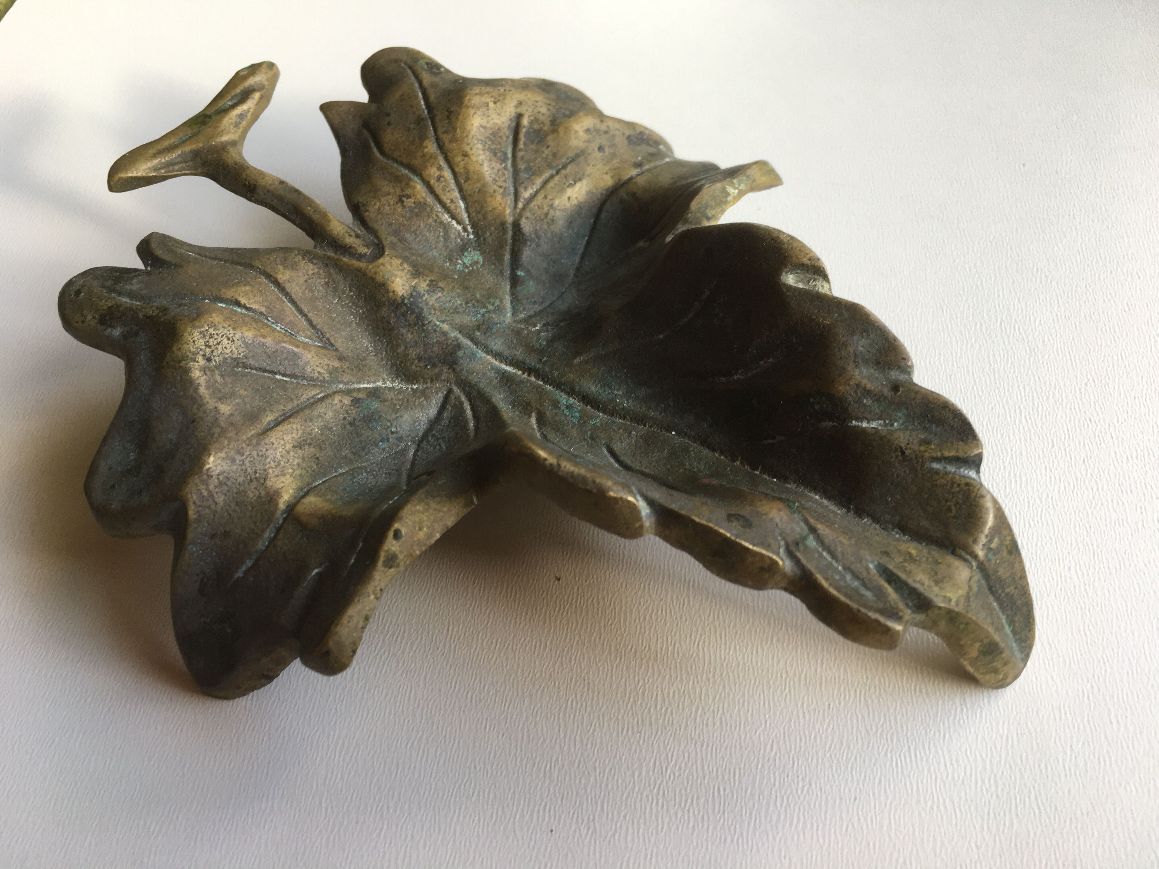 Empty pocket or ashtray leaf in old bronze